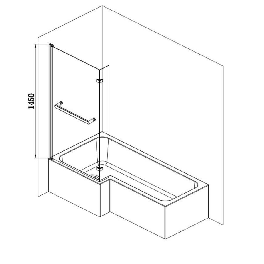 Grade A2 - Lomax 1500 x 850 L Shaped Shower Bath Left Hand with Front Panel & Matt Black Bath Screen with Towel Rail