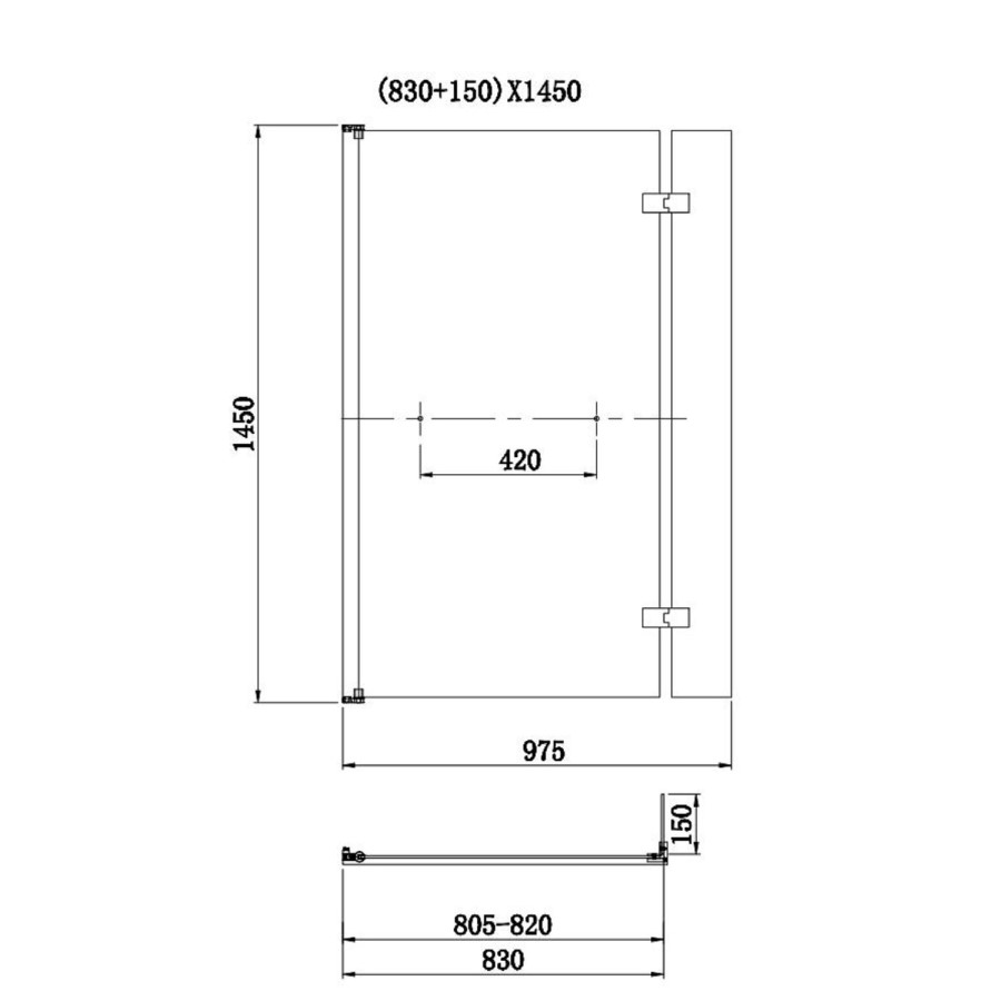 Grade A2 - Lomax 1500 x 850 L Shaped Shower Bath Left Hand with Front Panel & Matt Black Bath Screen with Towel Rail