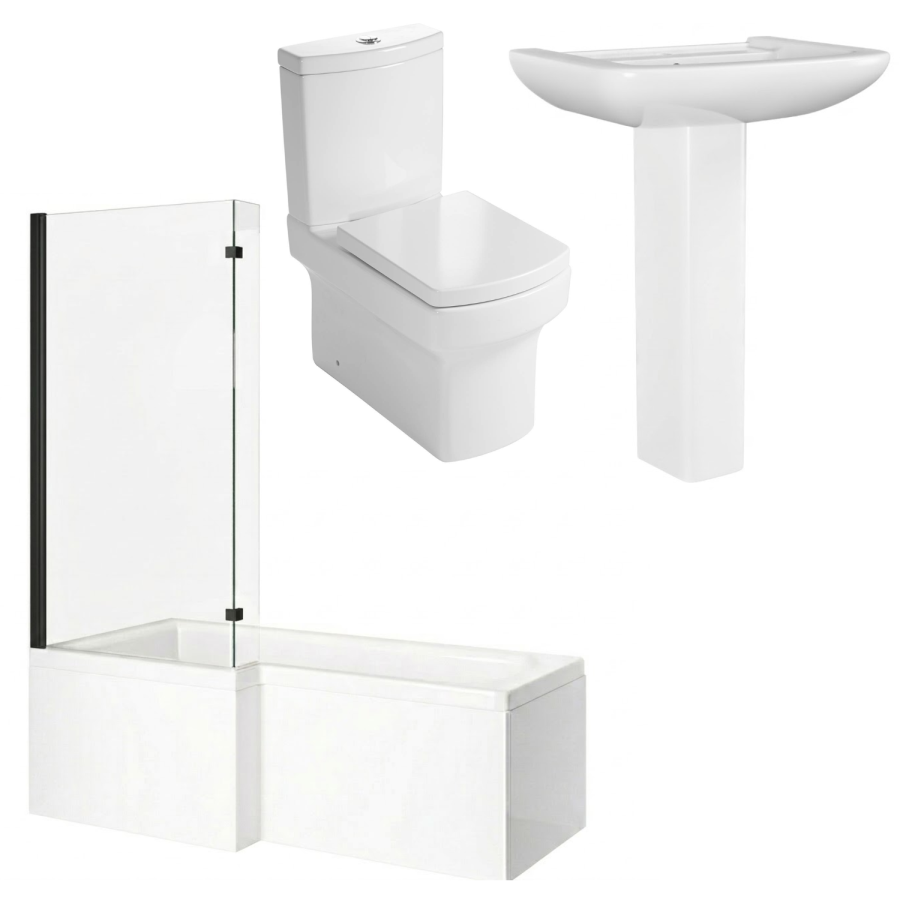 1700mm Left Hand Black Shower Bath Suite with Toilet Basin & Panels - Lomax