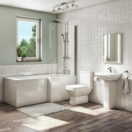 Bathroom Suite 1700mm LH P Shape Bath Screen WC Basin Vanity Unit Charcoal Grey
