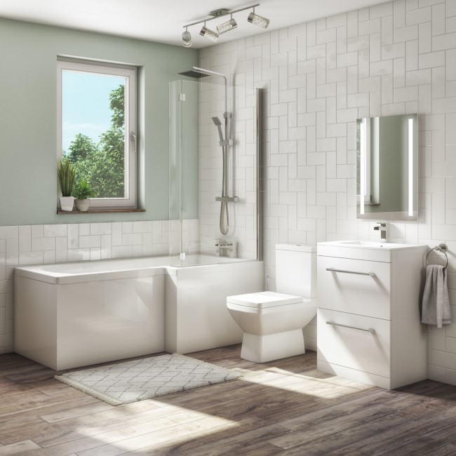 1700mm L Shaped Bath Suite with 600mm Vanity Unit with Basin & Toilet - Right Hand - Ashford