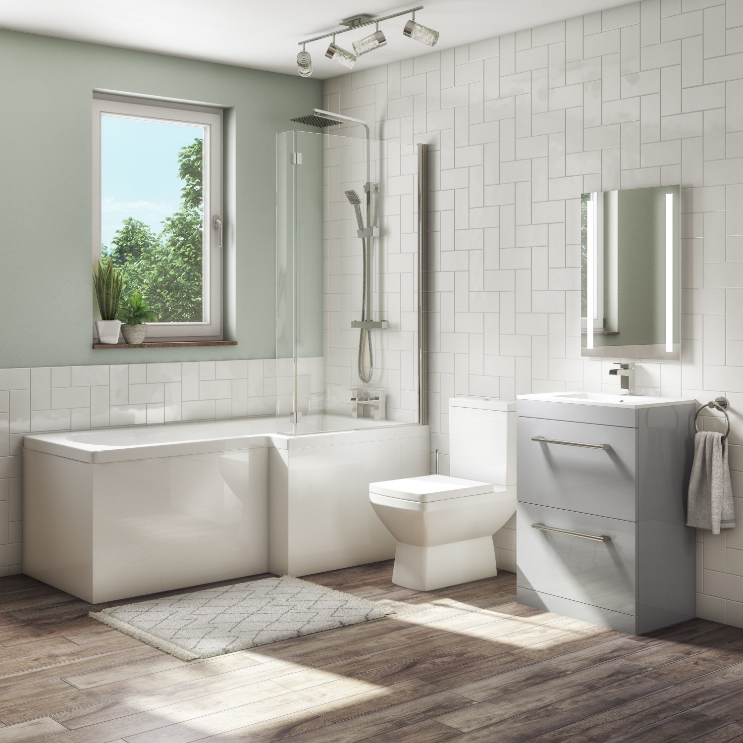 1700mm L Shaped Bath Suite 600mm Vanity Unit With Basin Toilet Grey Right Hand Ashford Better Bathrooms 1700mm L Shaped Bath Suite 600mm Vanity Unit With Basin Toilet Grey Right Hand Ashford Better Bathrooms