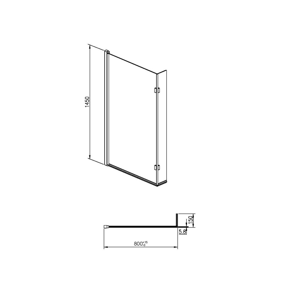 GRADE A1 - Pluto L Shape Chrome Bath Screen 1450mm