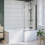 Grade A1 - L Shape Shower Bath Right Hand with Front Panel & Black Bath Screen 1700 x 850mm - Lomax