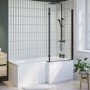 L Shape Shower Bath Right Hand with Front Panel & Black Bath Screen 1700 x 850mm - Lomax