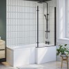 L Shape Shower Bath Right Hand with Front Panel &amp; Black Bath Screen 1700 x 850mm - Lomax