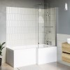 L Shape Shower Bath Right Hand with Front Panel &amp; Chrome Bath Screen with Towel Rail 1700 x 850mm - Lomax