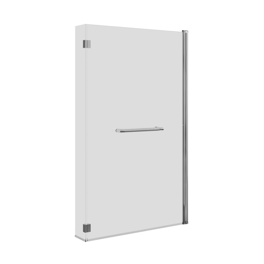 L Shaped Shower Bath with Front Panel & Chrome Bath Screen with Towel Rail, Right Hand 1700 x 850mm - Lomax