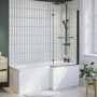 Grade A2 - L Shape Shower Bath Right Hand with Front Panel & Black Bath Screen with Towel Rail 1700 x 850mm - Lomax