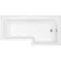 L Shaped Shower Bath with Front Panel & Matt Black Bath Screen with Towel Rail, Right Hand 1500 x 850mm - Lomax