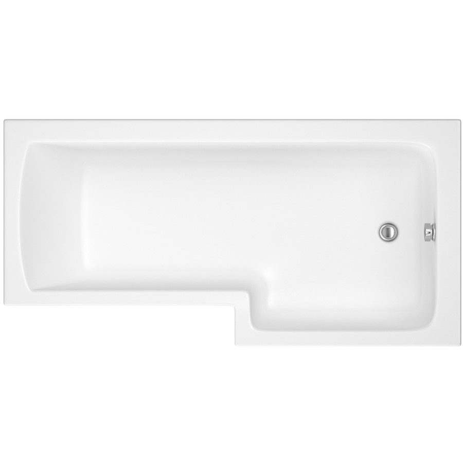 L Shape Shower Bath Right Hand with Front Panel & Chrome Bath Screen with Towel Rail 1700 x 850mm - Lomax