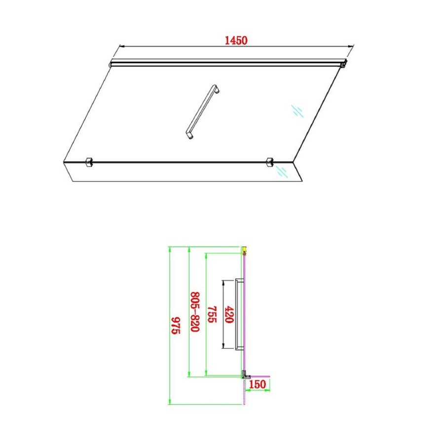 Grade A2 - L Shape Shower Bath Right Hand with Front Panel & Black Bath Screen with Towel Rail 1700 x 850mm - Lomax