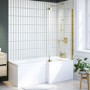 L Shape Shower Bath Right Hand with Front Panel & Brushed Brass Screen 1700 x 850mm - Lomax