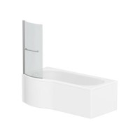 1500 x 850 P Shaped Shower Bath Left Hand with Front Panel and Screen