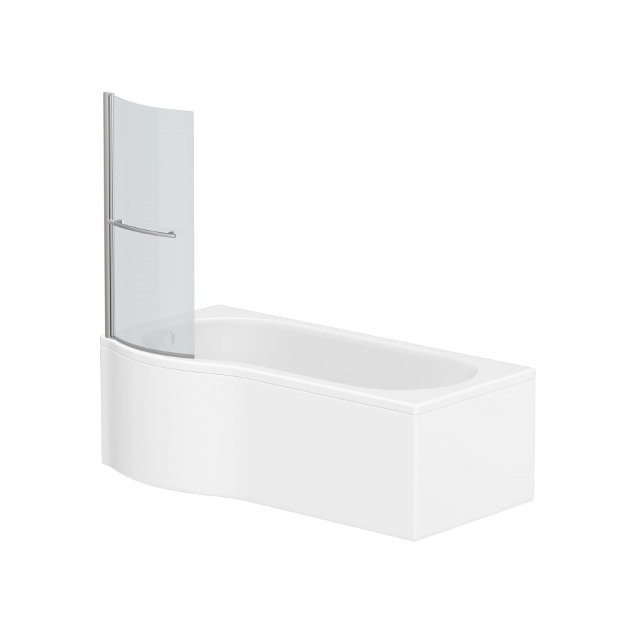 1500 x 850 P Shaped Shower Bath Left Hand with Front Panel and Screen