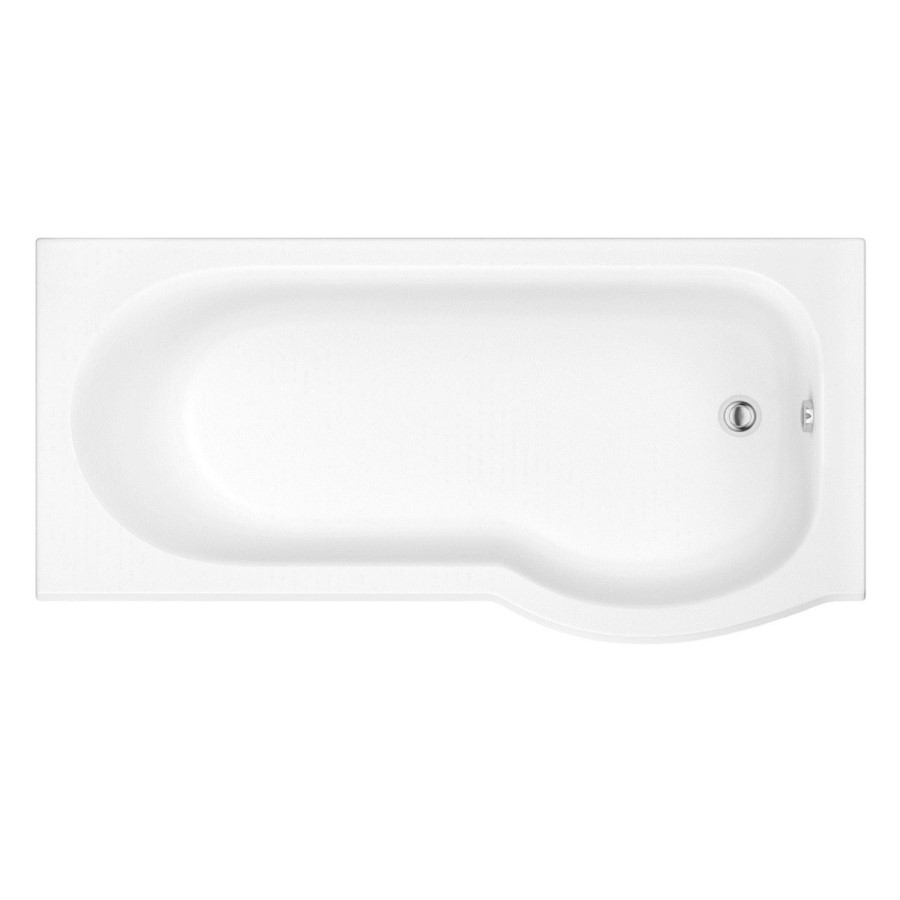 P Shape Shower Bath Right Hand with Front Panel & Chrome Bath Screen 1700 x 850mm - Portland