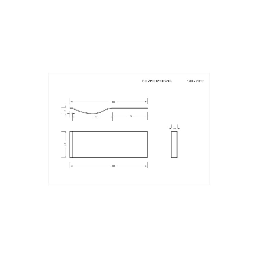 P Shape Shower Bath Right Hand with Front Panel & Chrome Bath Screen 1500 x 800mm - Portland