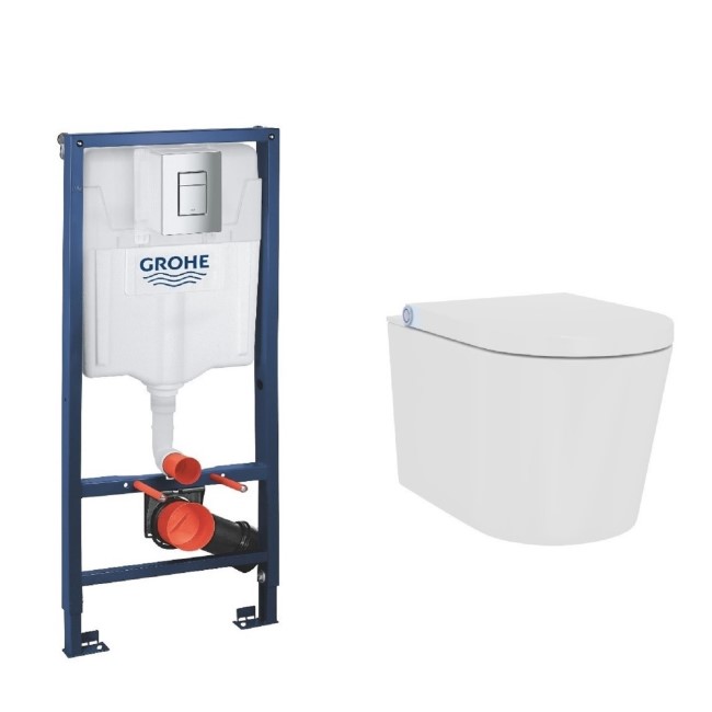Wall Hung Smart Bidet Toilet Round with Grohe Cistern and Frame - Purificare