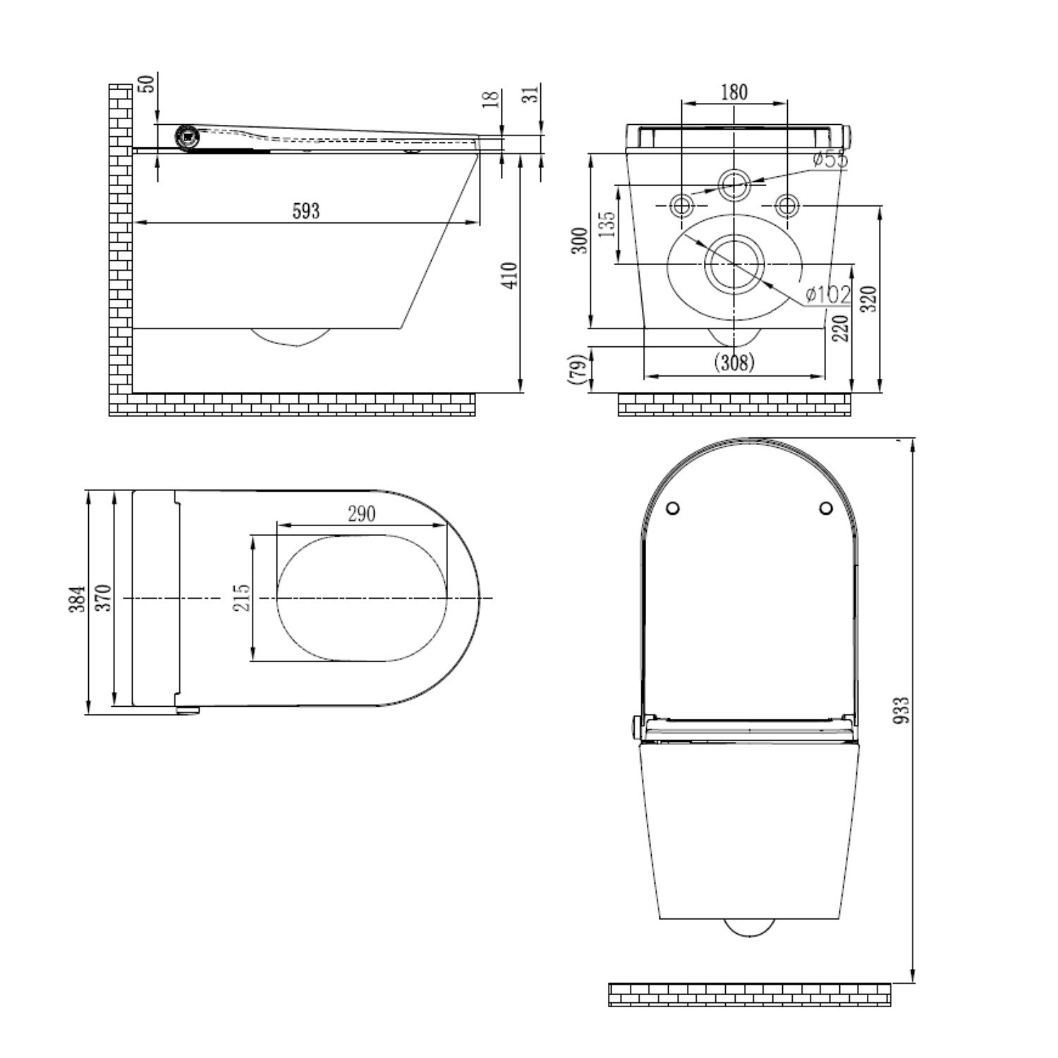 ᐅ【WOODBRIDGE Intelligent Compact Elongated Dual-flush wall hung toilet with  Bidet Wash Function, Heated Seat & Dryer. Matching Concealed Tank system  and White Marble Stone Slim Flush Plates Included.LT611 +  SWHT611+FP611-WH-WOODBRIDGE】