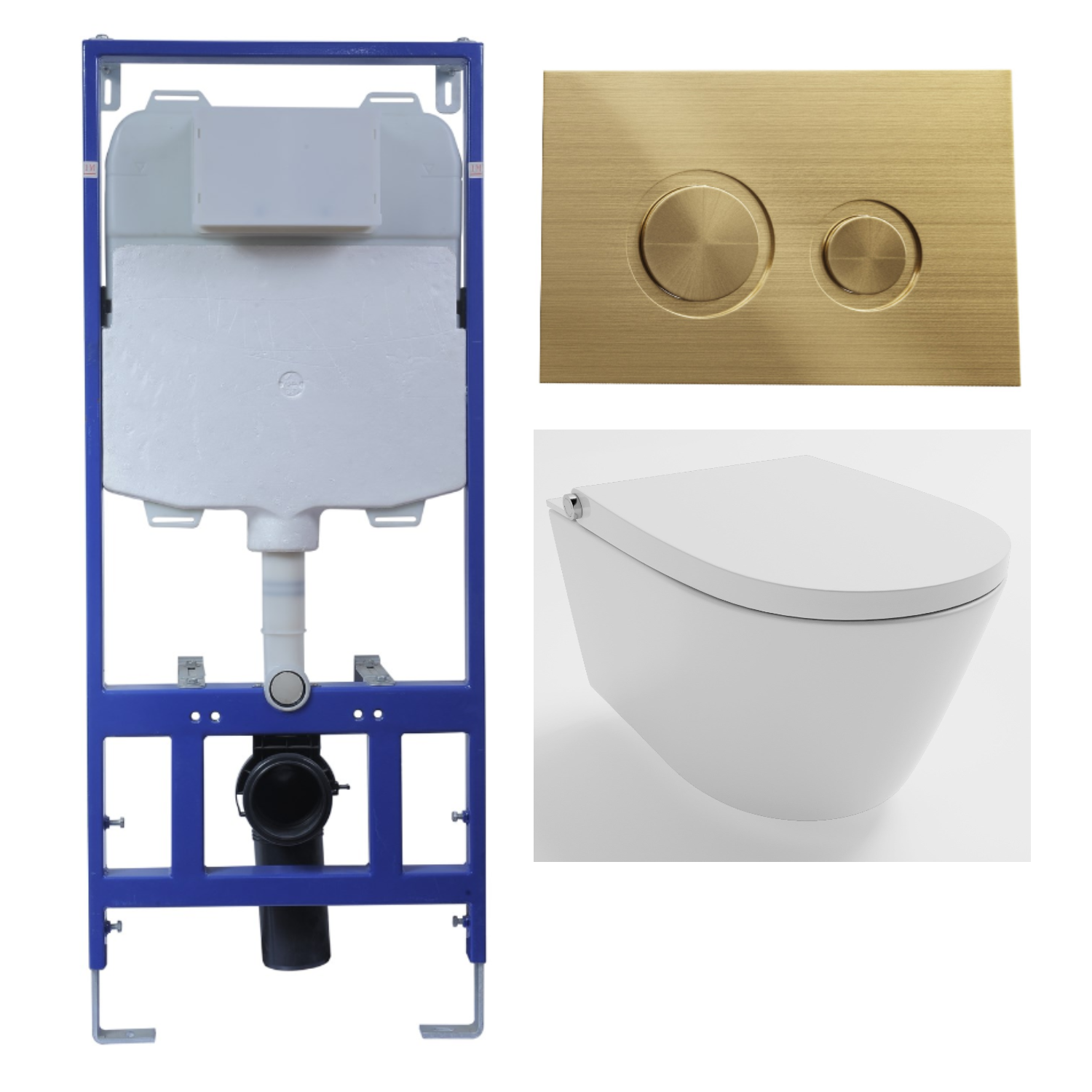 Wall Hung Smart Bidet Japanese Toilet & 1160mm Frame Cistern and Brass ...