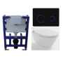 Wall Hung Smart Bidet Japanese Toilet & 820mm Frame Cistern and Black Sensor Flush Plate - Purificare