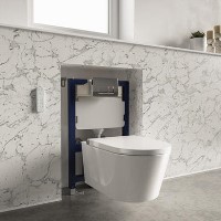 Wall Hung Smart Bidet Japanese Toilet & 820mm Frame Cistern and Chrome Pneumatic Flush Plate - Purificare