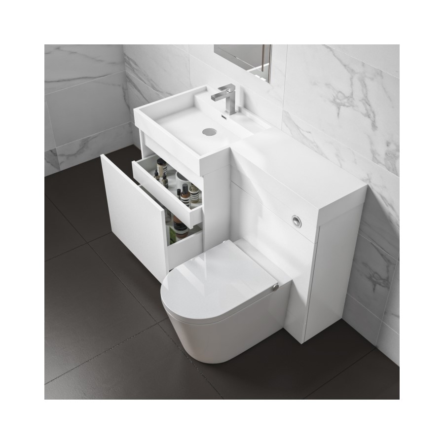 1200mm White Toilet and Sink Unit Left Hand with Smart Bidet Toilet - Agora