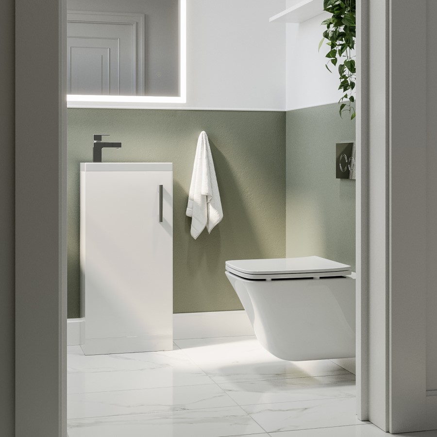 400mm White Freestanding Cloakroom Vanity Unit with Basin and Chrome Handle - Ashford