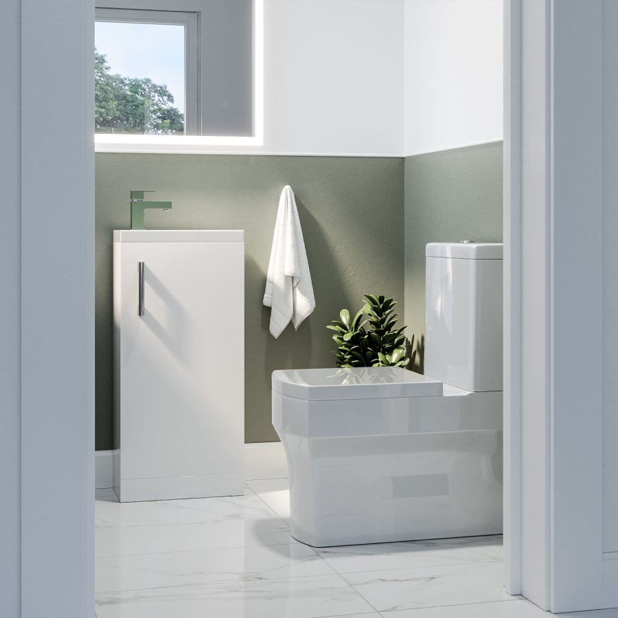 Grade A2 - 400mm White Cloakroom Freestanding Vanity Unit with Basin and Chrome Handle - Ashford