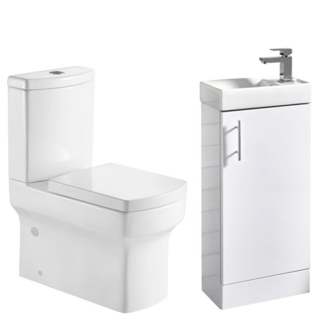 Vanity Unit with Basin White and Close Coupled Cloakroom Suite - Cranbrook