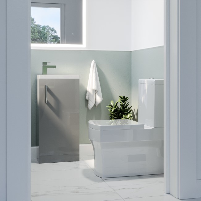 Cloakroom Suite with Grey Vanity Unit Small Basin & Close Coupled Toilet - Ashford