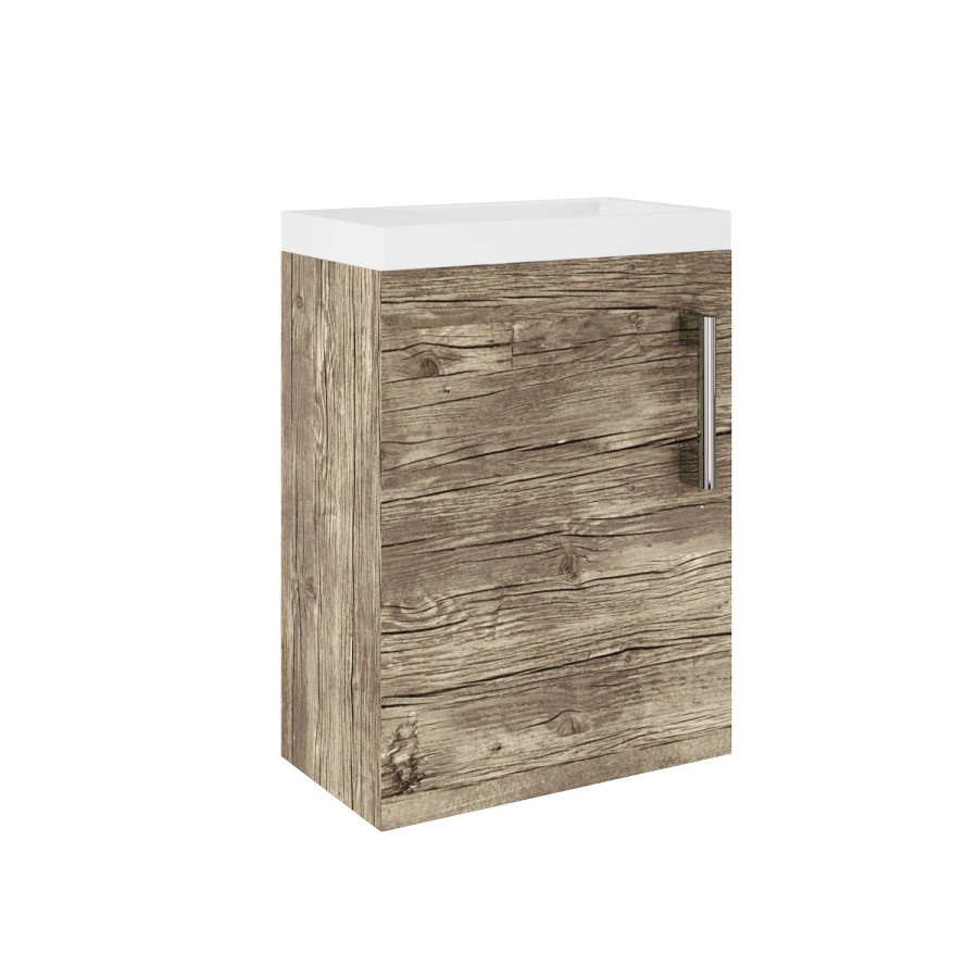 400mm Wood Effect Wall Hung Cloakroom Vanity Unit with Basin - Ashford