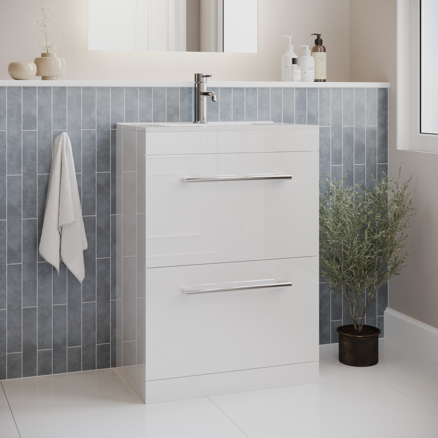 Artis 600mm Bathroom Floor Standing Vanity Unit Countertop Rectangular Basin White 