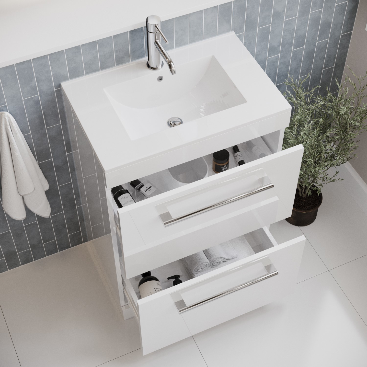 600mm White Freestanding Vanity Unit With Basin And 2 Drawers Ashford Better Bathrooms