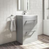 Grade A2 - 600mm Grey Vanity Unit with Basin and Chrome Handles - Ashford