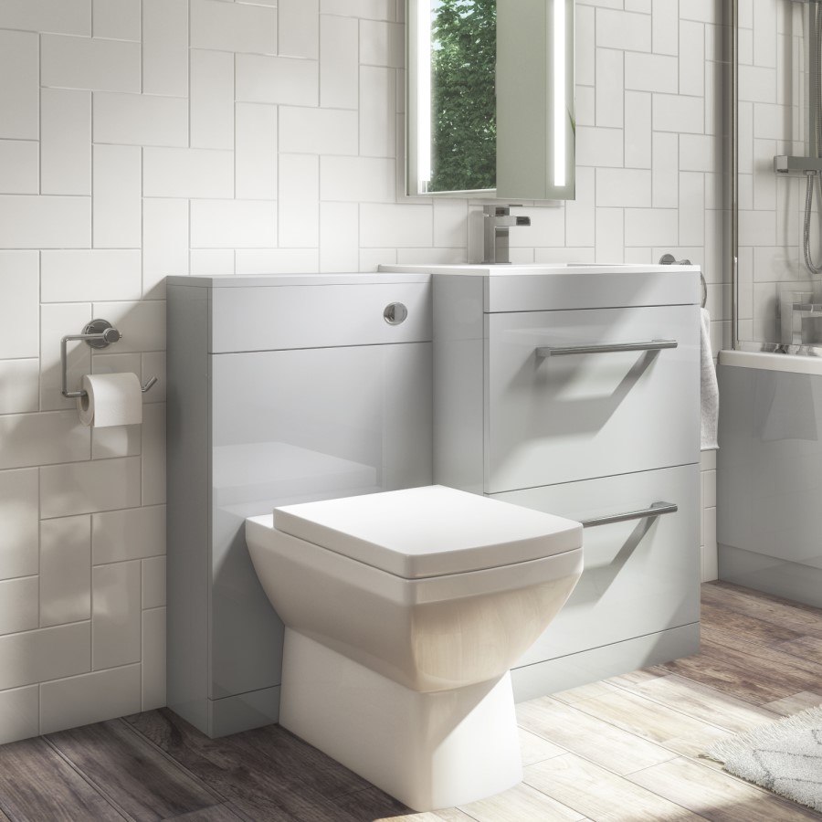 1100mm Grey Toilet and Sink Drawer Unit with Square Toilet and Chrome fittings - Ashford