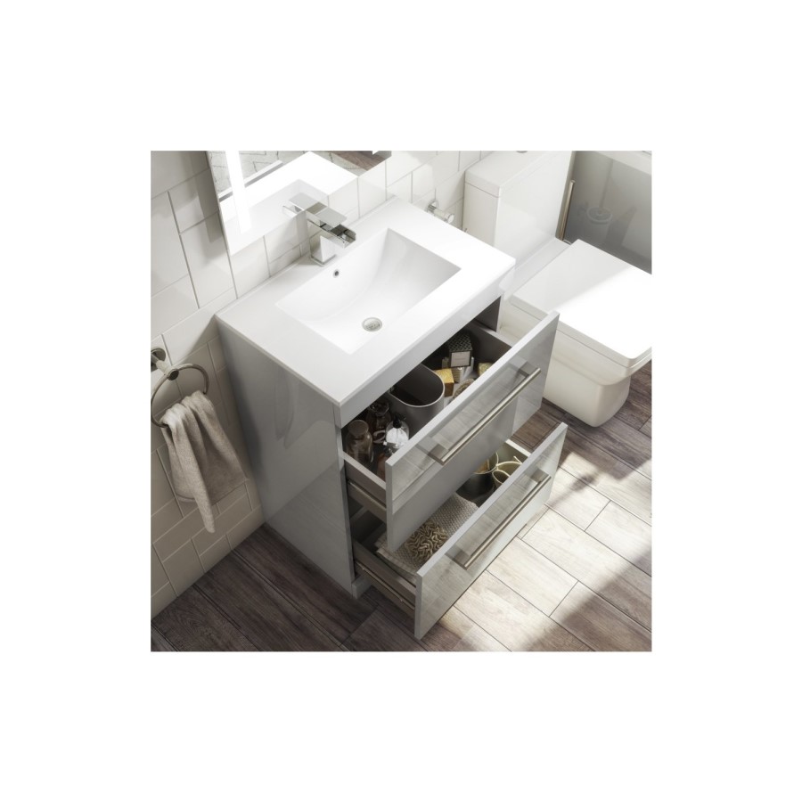 1100mm Grey Toilet and Sink Drawer Unit with Square Toilet and Chrome fittings - Ashford
