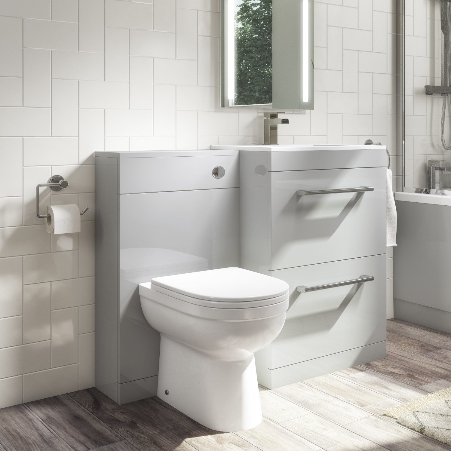1100mm Grey Toilet and Sink Drawer Unit with Round Toilet and