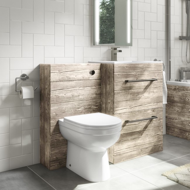 1100mm Wood Effect Toilet and Sink Unit with Round Toilet Ashford