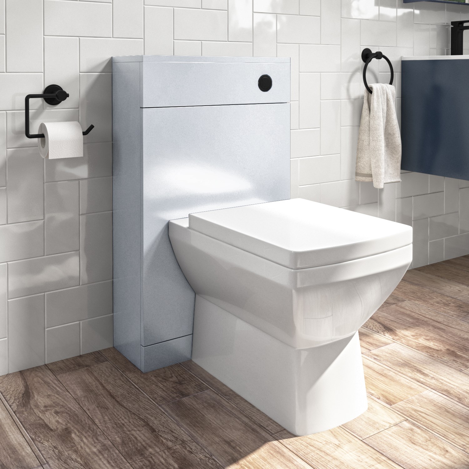 Ashford White 500Mm Back To Wall Toilet Unit With Cistern And Black Fittings