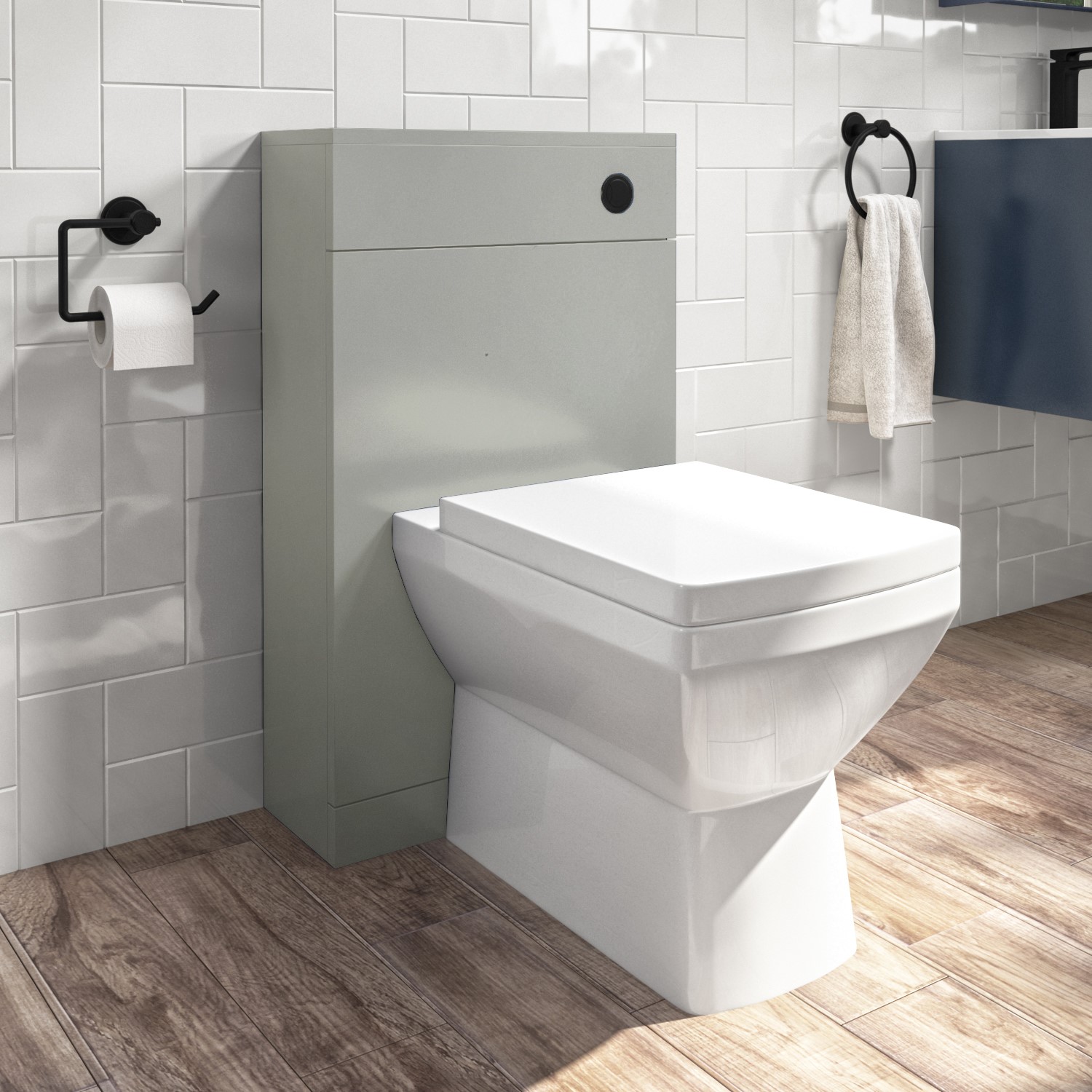 Ashford Grey 500Mm Back To Wall Toilet Unit With Cistern And Black Fittings