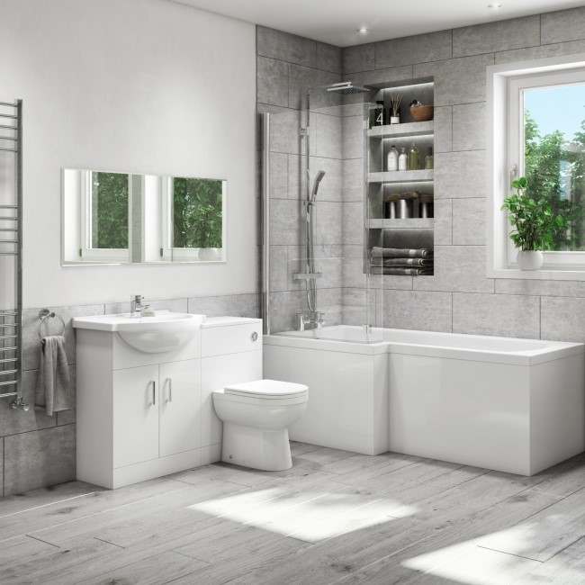 1700mm L Shaped Bath Suite with Toilet & Basin Combination Unit - Left Hand - Classic