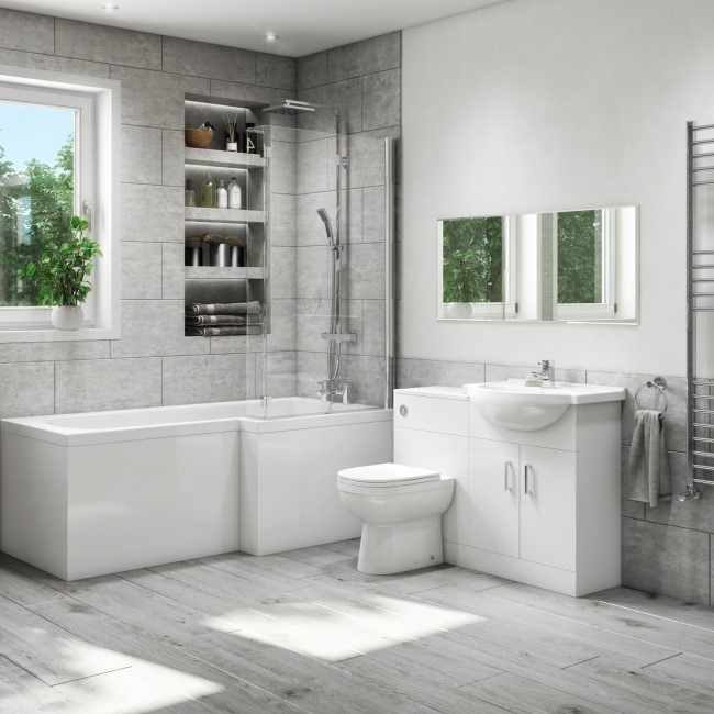 1700mm L Shaped Bath Suite with Toilet & Basin Combination Unit - Right Hand - Classic