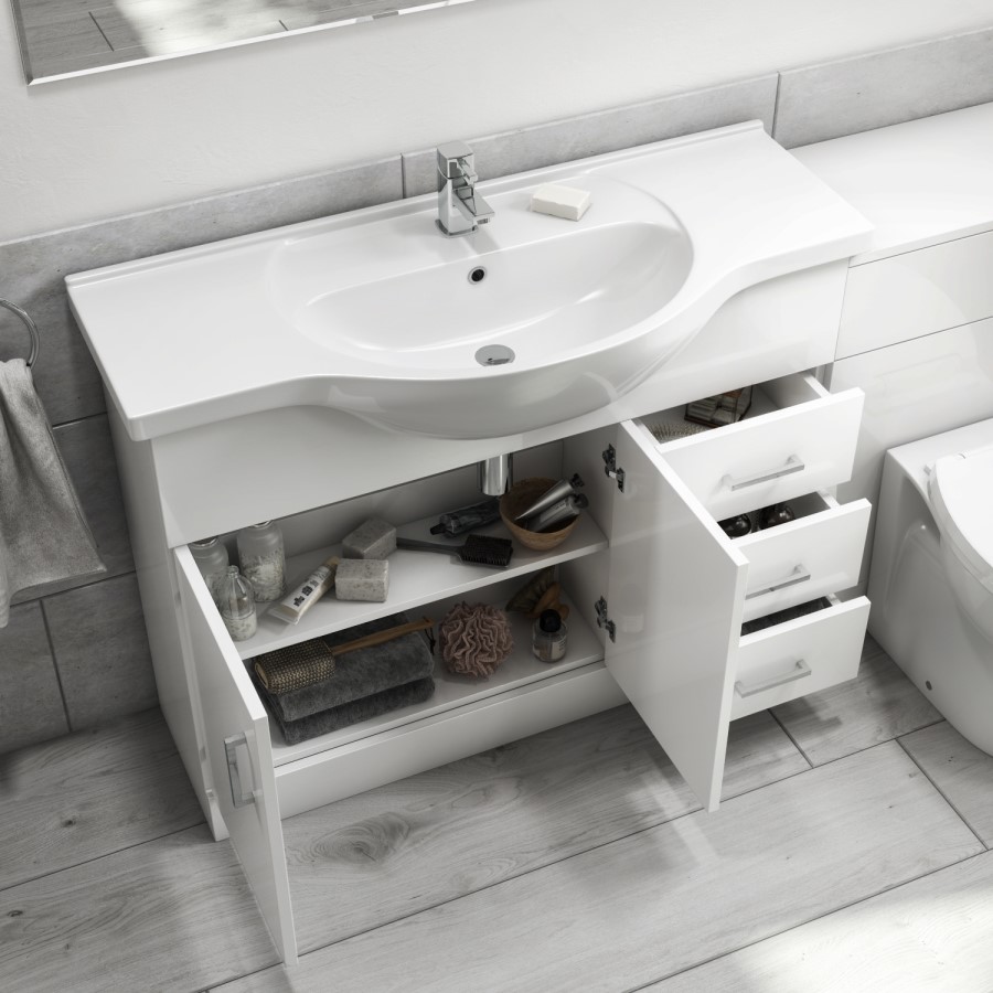 1075mm White Freestanding Vanity Unit with Basin - Classic