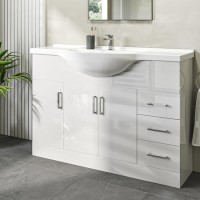 Grade A2 - 1200mm White Freestanding Vanity Unit with Basin - Classic