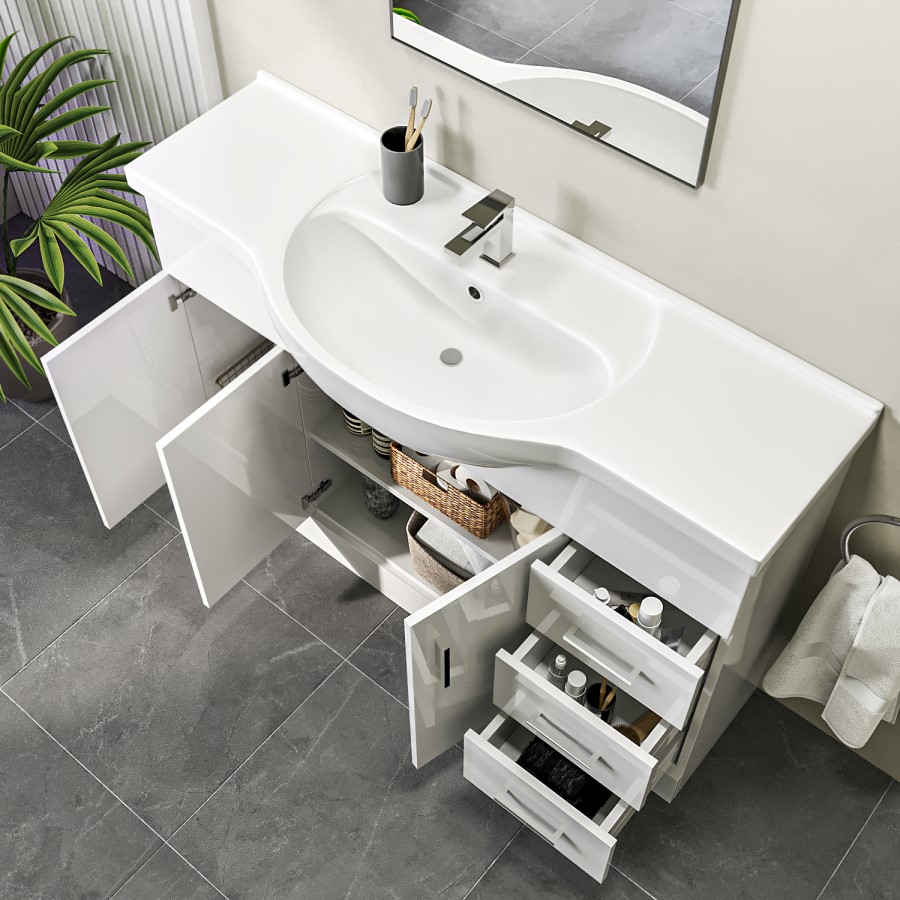 Grade A2 - 1200mm White Freestanding Vanity Unit with Basin - Classic