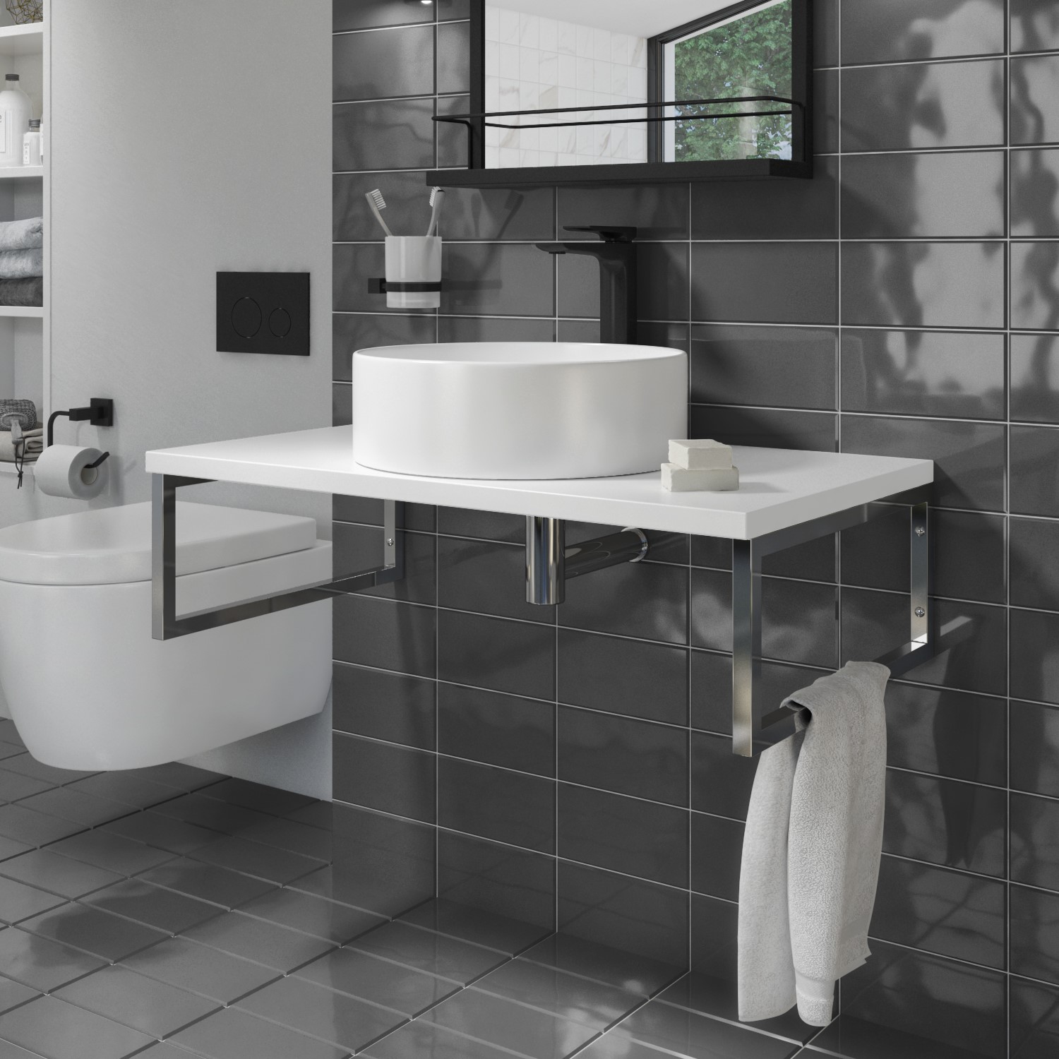 800mm White Countertop Basin Shelf with Basin Lund Better Bathrooms