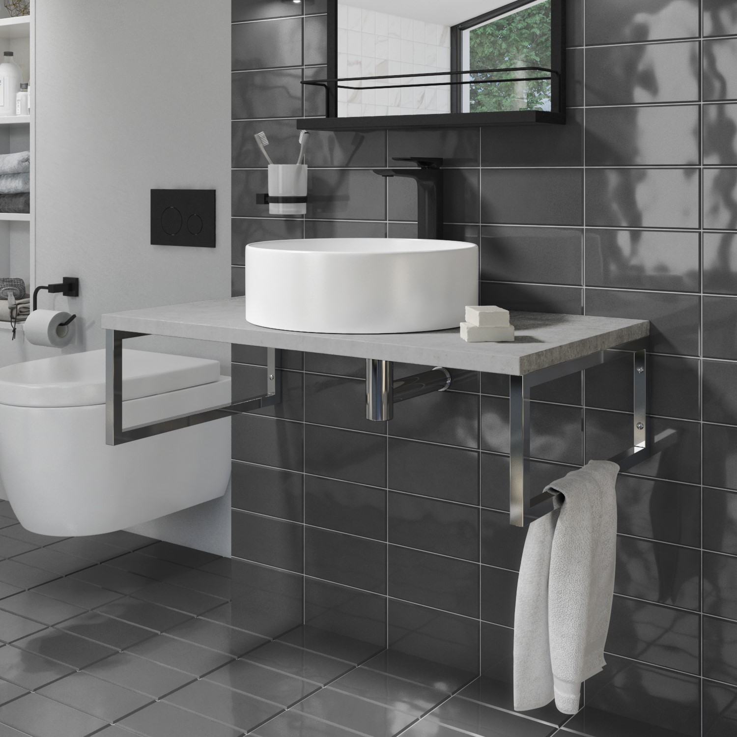 800mm Concrete Effect Countertop Basin Shelf with Basin Lund Better