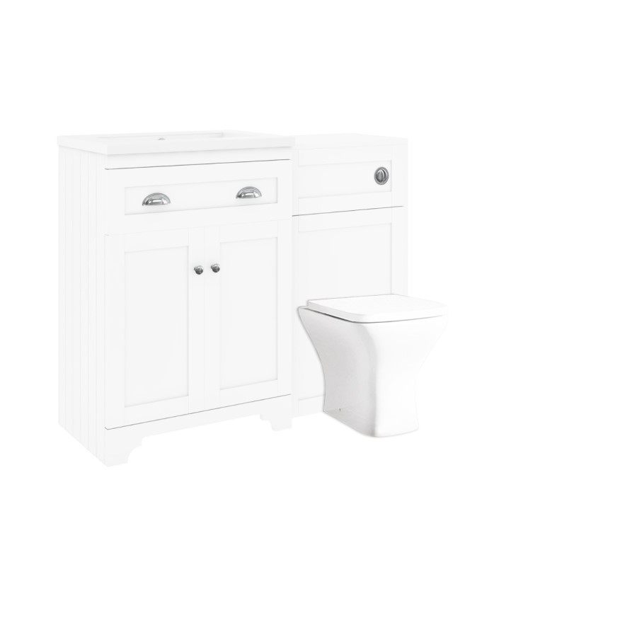 1100mm White Toilet and Sink Unit with Square Toilet- Baxenden