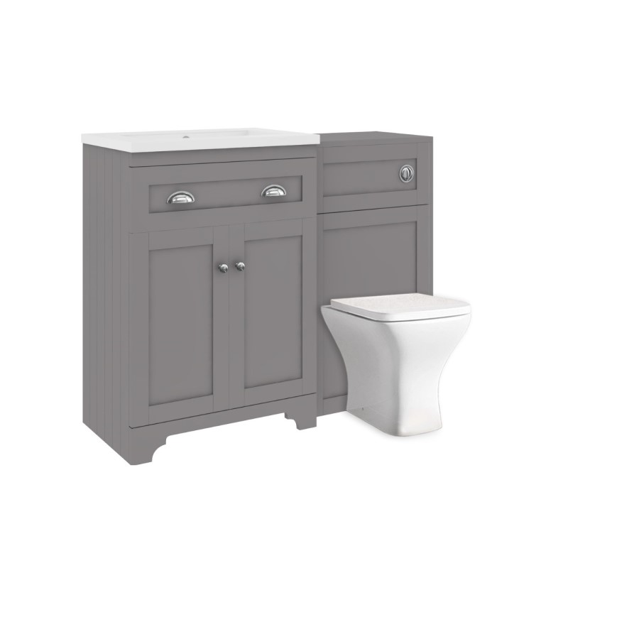 1100mm Grey Toilet and Sink Unit with Square Toilet - Baxenden